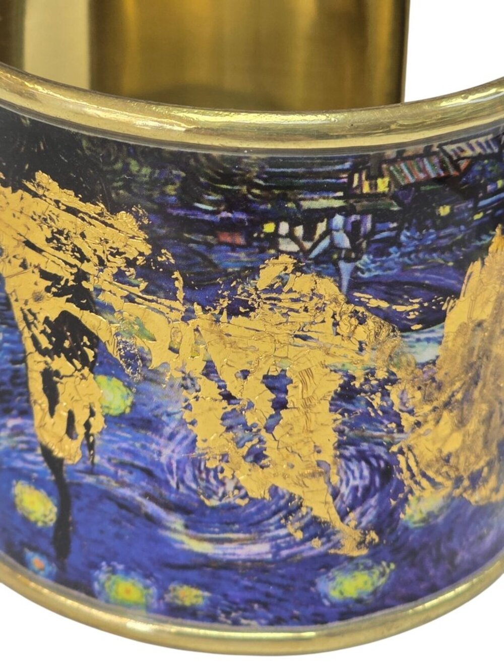 Van Gogh Starry Night Gold Leaf Cuff Bracelet Wide Brass Statement Jewelry - Picture 3 of 8